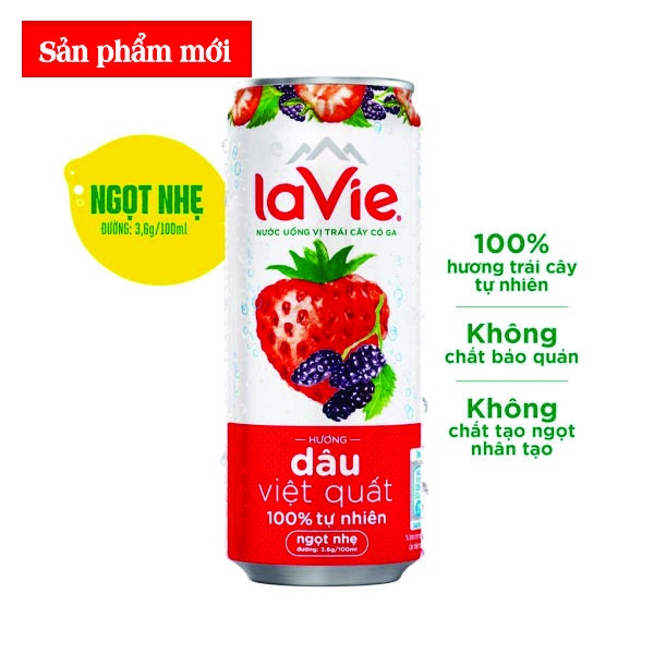 Combo 6 Lon Nước giải khát có gas LaVie Sparkling hương Chanh bạc hà / Dưa Hấu kiwi/ Bưởi Mơ/Chanh muối 330ml