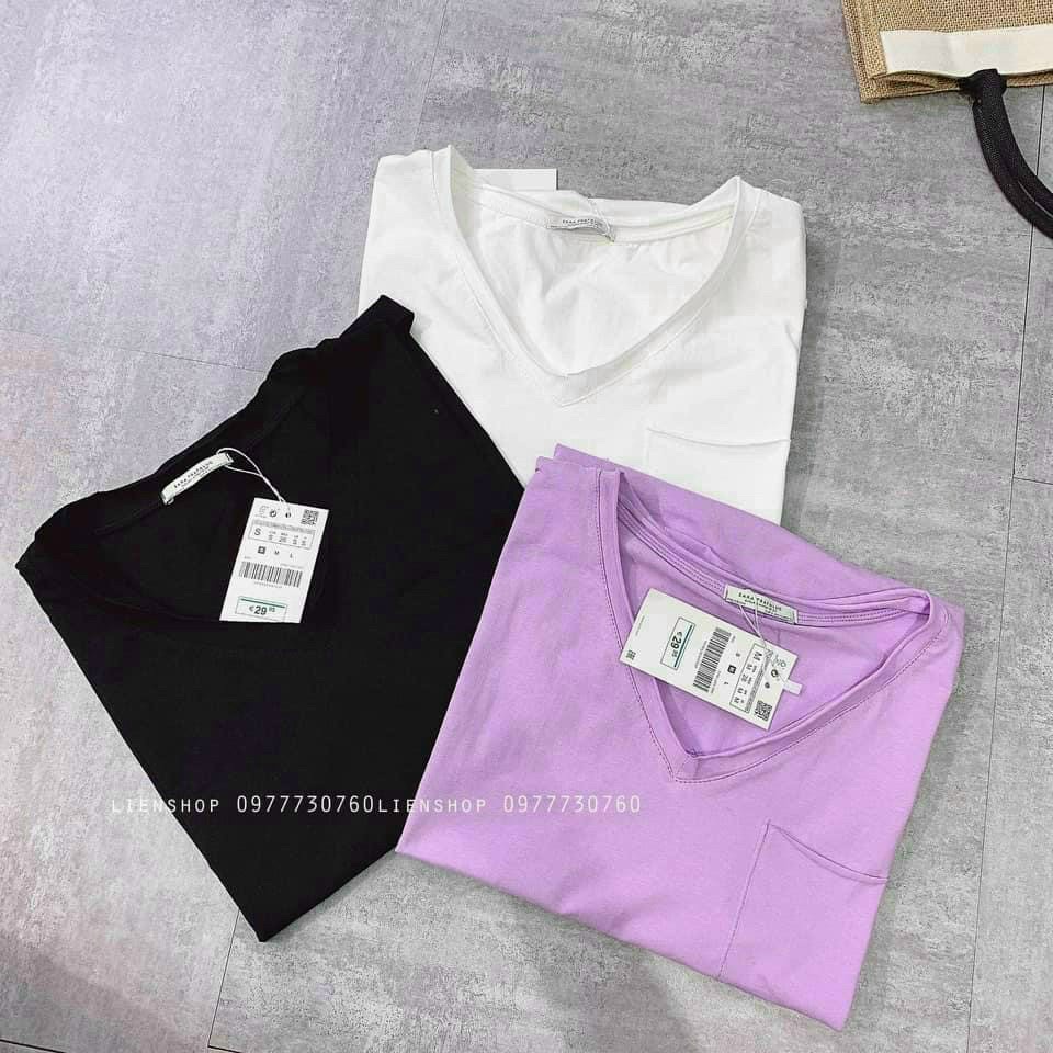 Áo thun nữ cổ tim túi ngực 2 vạt - 612