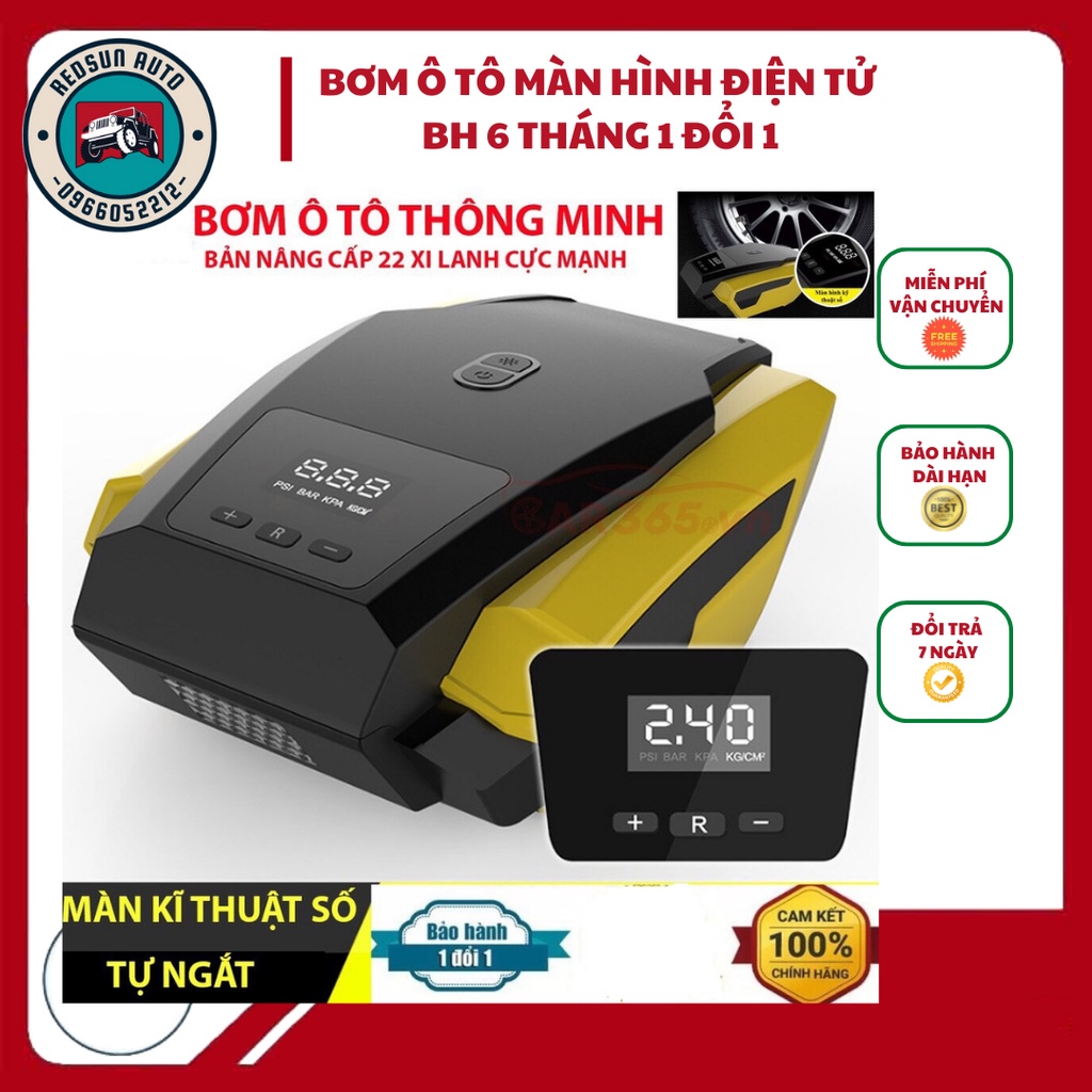 Bơm lốp ô tô, xe hơi thông minh Chính Hãng, Màn hình điện tử đo áp suất lốp BẢO HÀNH 6 THÁNG