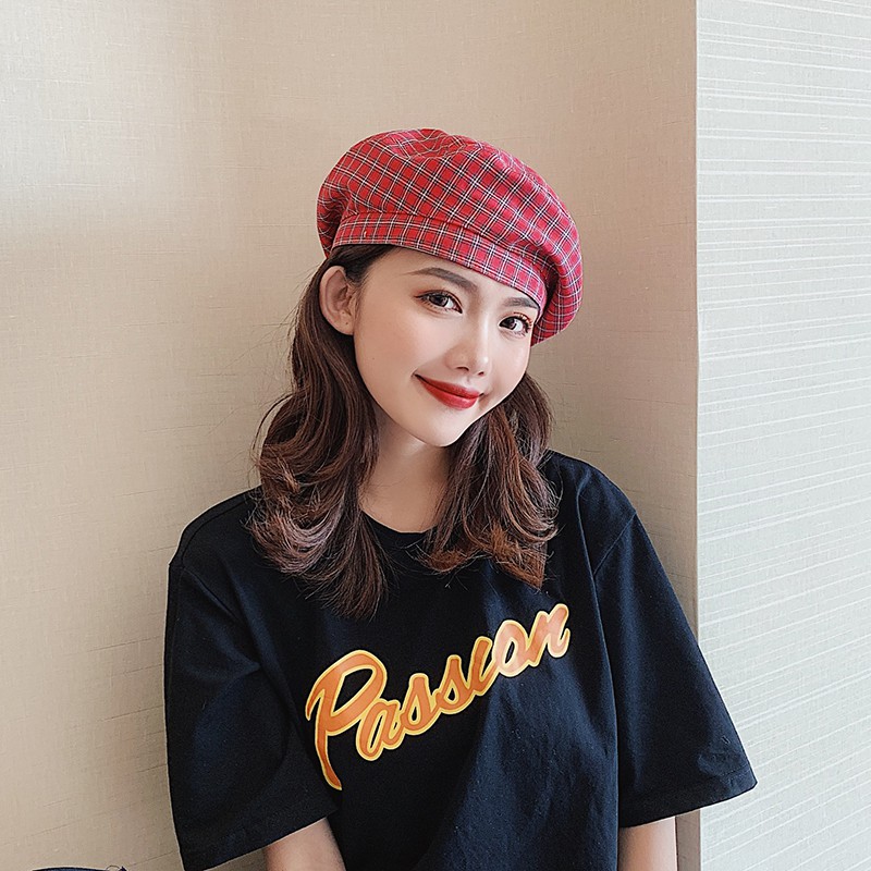 Mũ Beret Mỏng Mềm Thoáng Khí Kẻ Sọc Caro Phong Cách Nhật Bản Dễ Phối Đồ Thời Trang Mùa Hè Cho Nữ