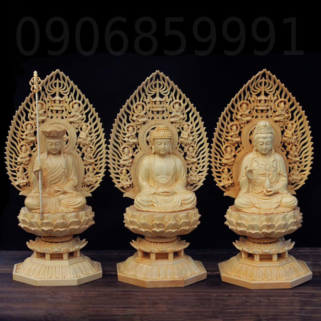 Tượng gỗ Địa Vương Bồ Tát có chân đế cao 28cm - Gỗ Hoàng Dương