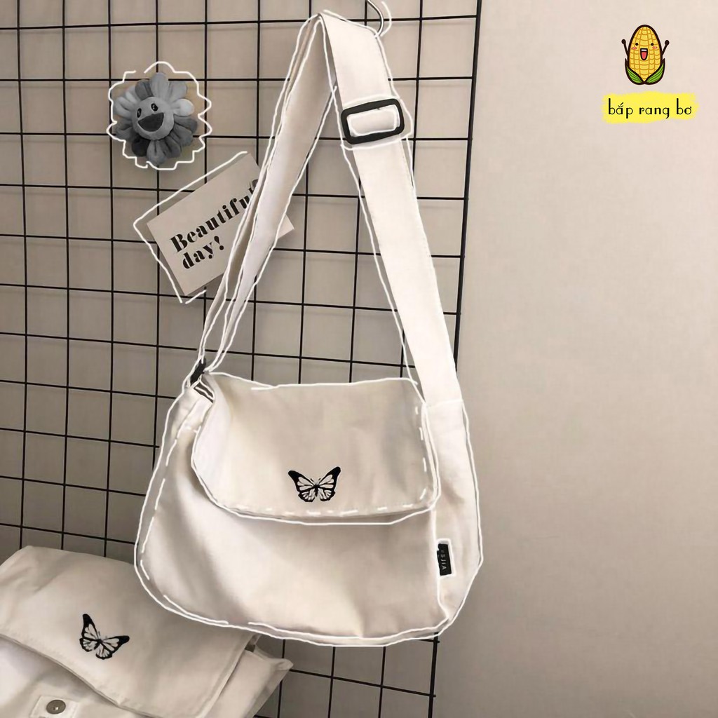 TÚI TOTE ĐEO CHÉO BƯỚM UNISEX NAM NỮ [CÓ TÚI CON] - ĐỂ SÁCH A4 ( HÌN