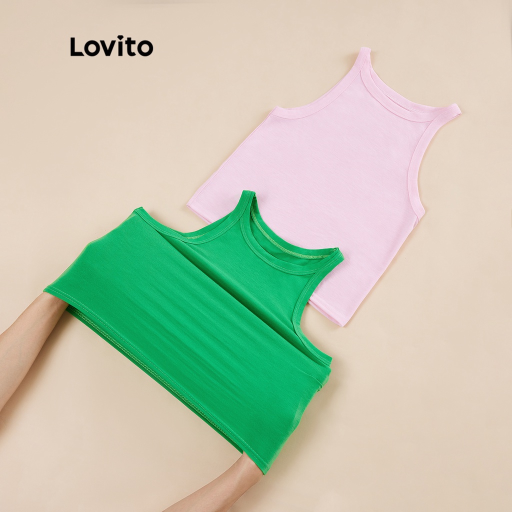 Áo Crop Top Lovito Không Tay Dáng Ôm Màu Trơn (Đen/Xanh Lá/Hồng) | BigBuy360 - bigbuy360.vn