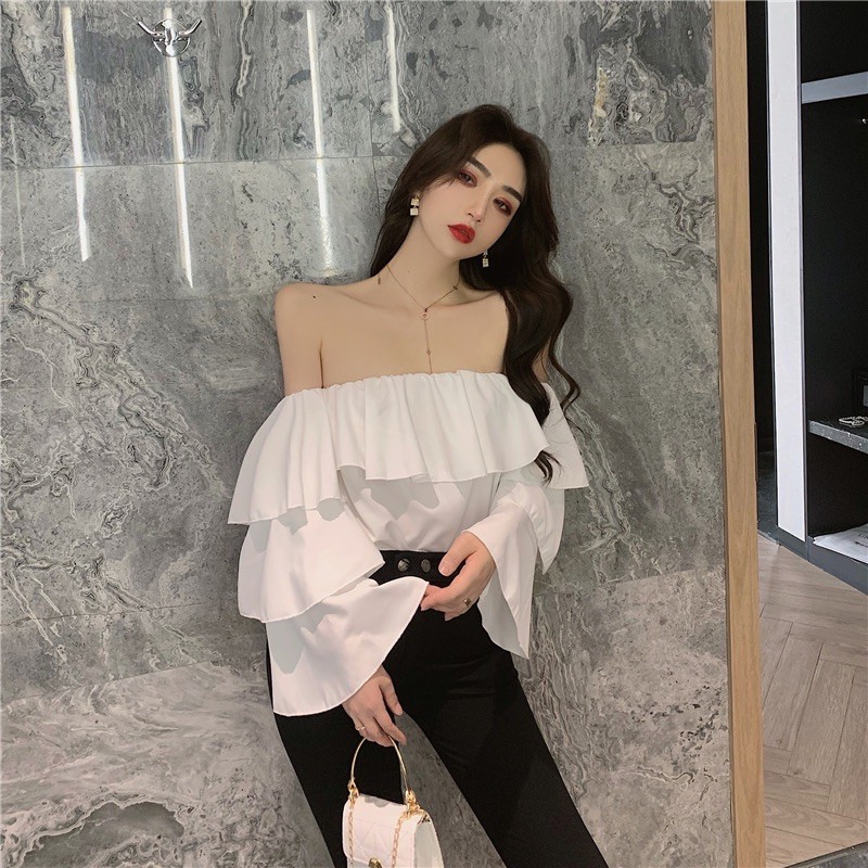 Áo trễ vai phối bèo tay 3 tầng (có ảnh thật) | BigBuy360 - bigbuy360.vn