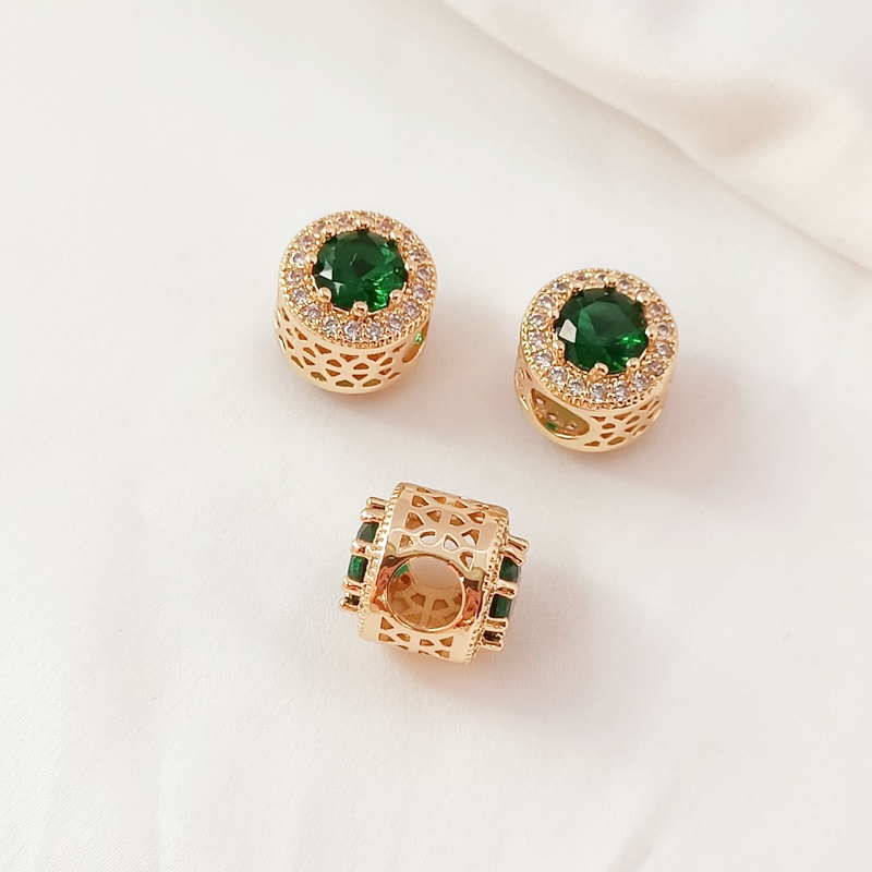 Hạt Cườm Mạ Vàng 14K Hình Trái Tim Bốn Lá Đính Đá Zircon Diy