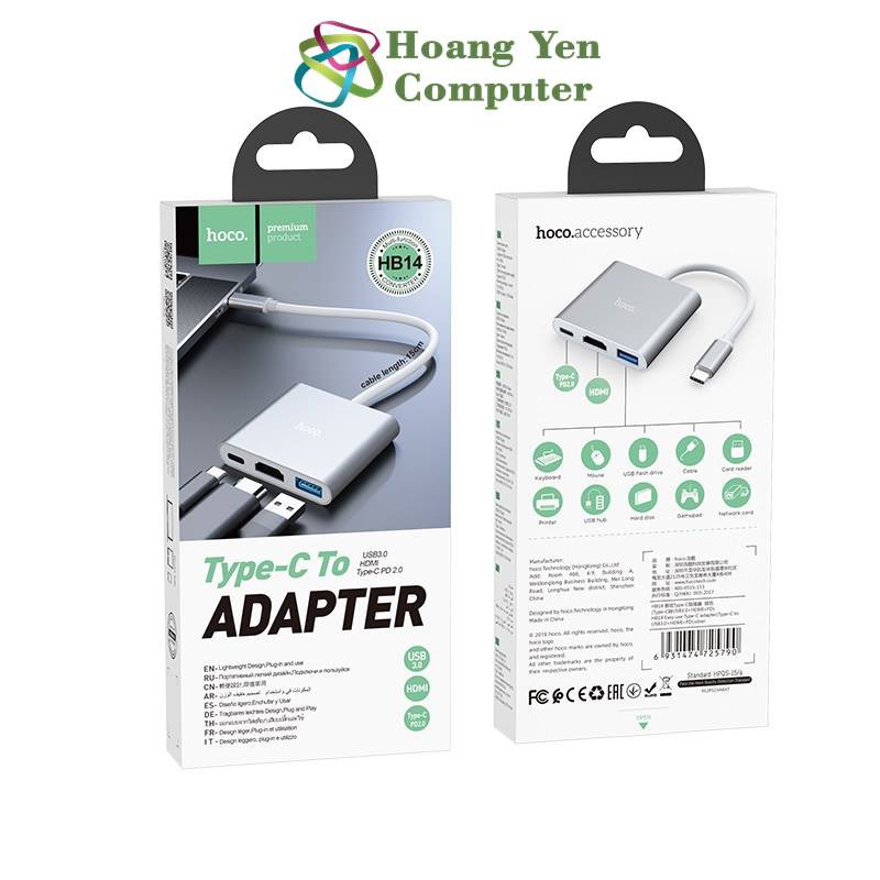 Cáp Type C ra HDMI Hoco HB14 (Type C ra HDMI + USB + Type C) - BH 12 Tháng - Hoàng Yến Computer