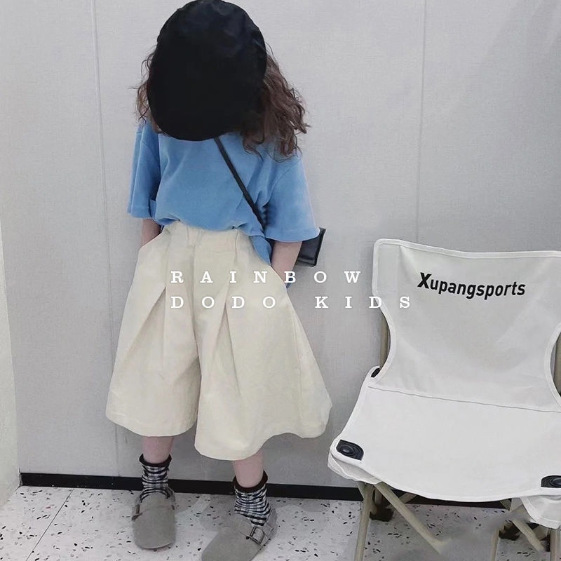 Bộ Áo Thun Cotton Dáng Rộng Màu Trơn + Quần Short Dáng Rộng Thoải Mái Màu Trơn Phong Cách Hàn Quốc Thời Trang Mùa Hè Hàng Mới Dành Cho Bé Gái