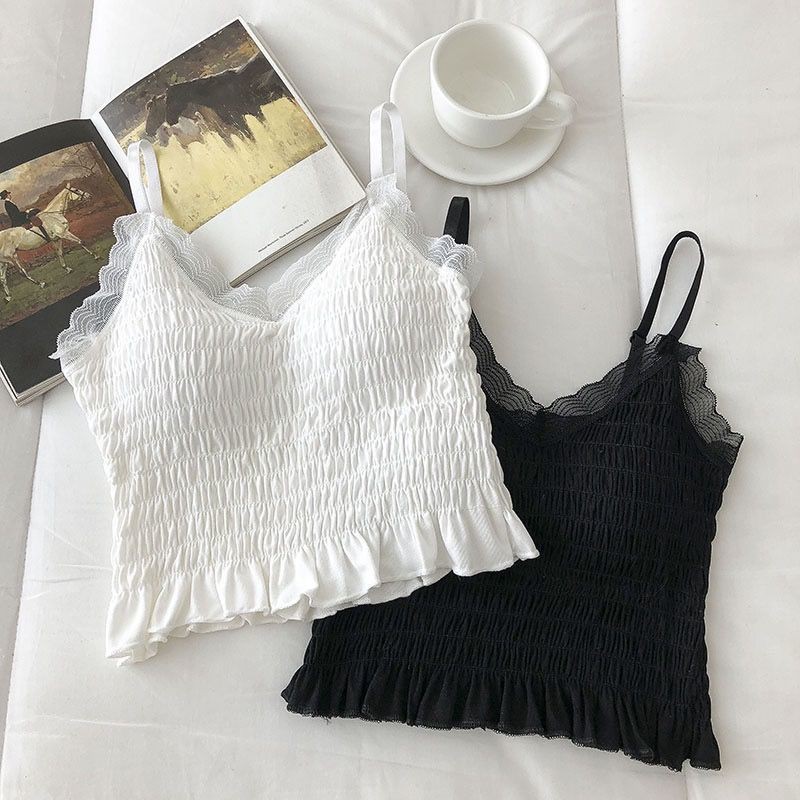 Áo Bra Nữ 2 Dây - Bra Dáng Dài Viền Ren Nhún Siêu Xinh - Áo Ngực Không Gọng B884