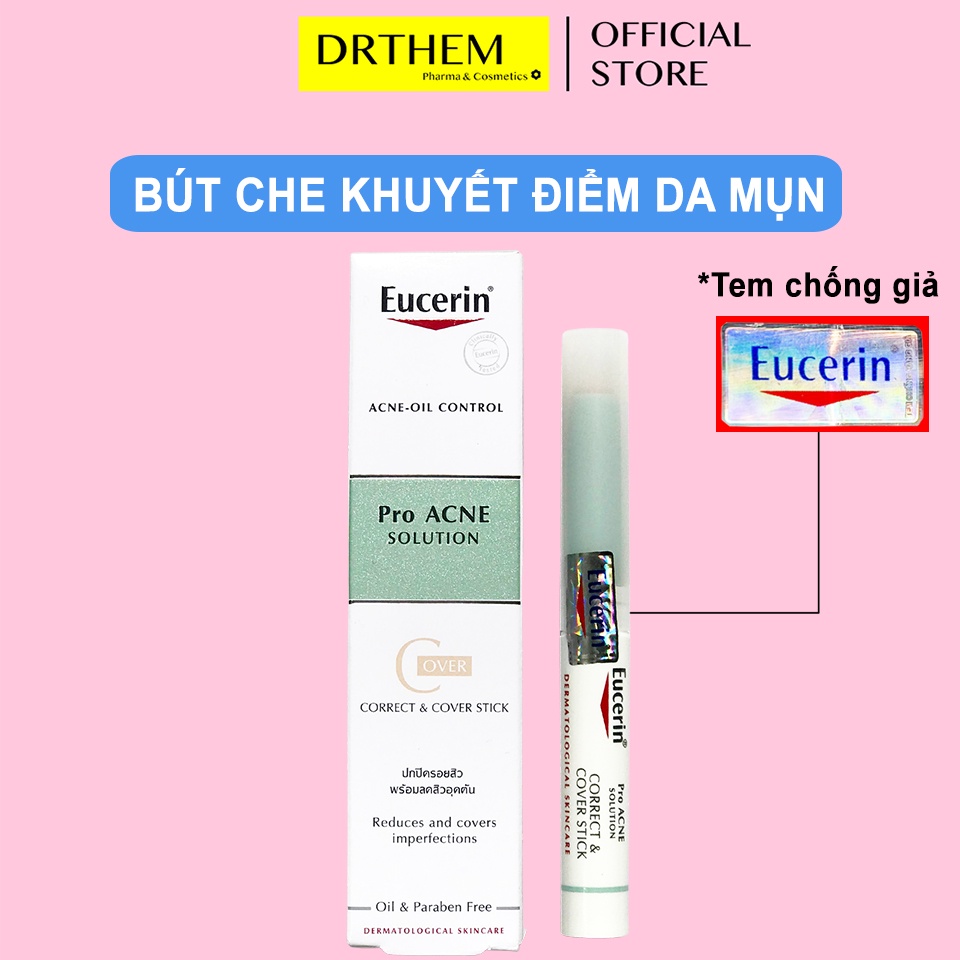 Bút Che Khuyết Điểm Eucerin  Pro Acne Correct &amp; Cover Stick 2g - Proacne Kem Che Giảm Mụn và Vết Thâm