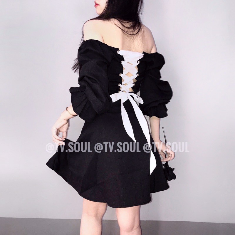 Đầm tay phồng đan dây