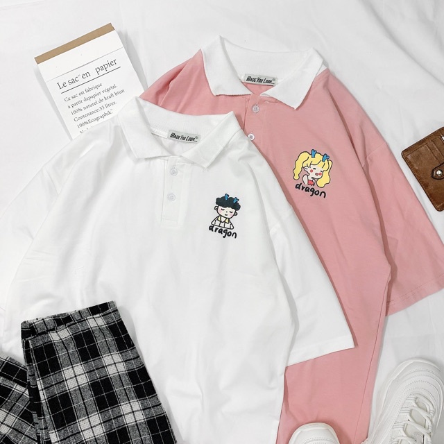 Áo Cổ Trụ Polo Chất Thun Mềm Sang Xịn Mịn In Hình Hoàng Tử Và Công Chúa Cực Cute Phong Cách Hàn Quốc Trẻ Trung   TTQ0307