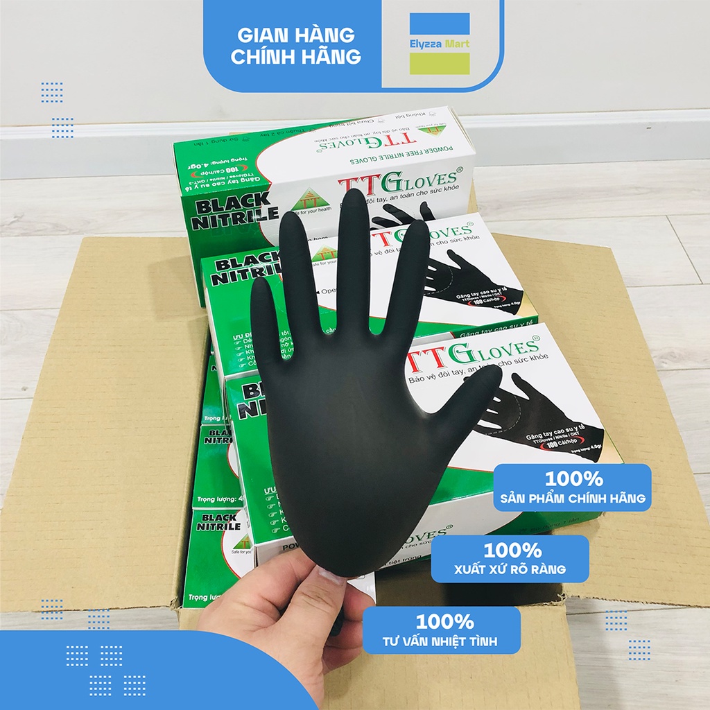 Găng Tay Y Tế Nitrile Không Bột TTGloves Màu Đen 4.0gr