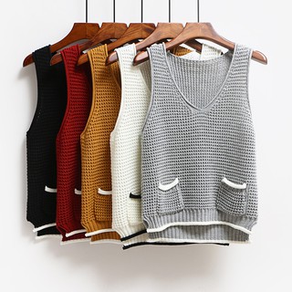 Áo gile vest len cổ V mềm mịn 2 túi 2 bên
