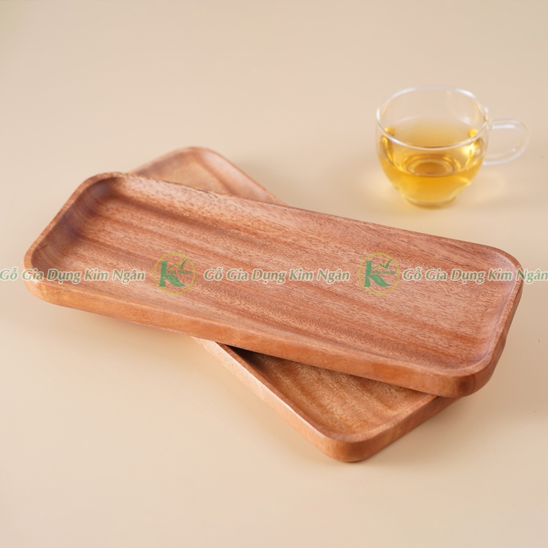 Khay Dĩa Gỗ Chữ Nhật Viền Mỏng Đựng Ly Tách Trà Cà Phê Decor Chụp Ảnh Sản Phẩm - KCN1025 - Gỗ Kim Ngân