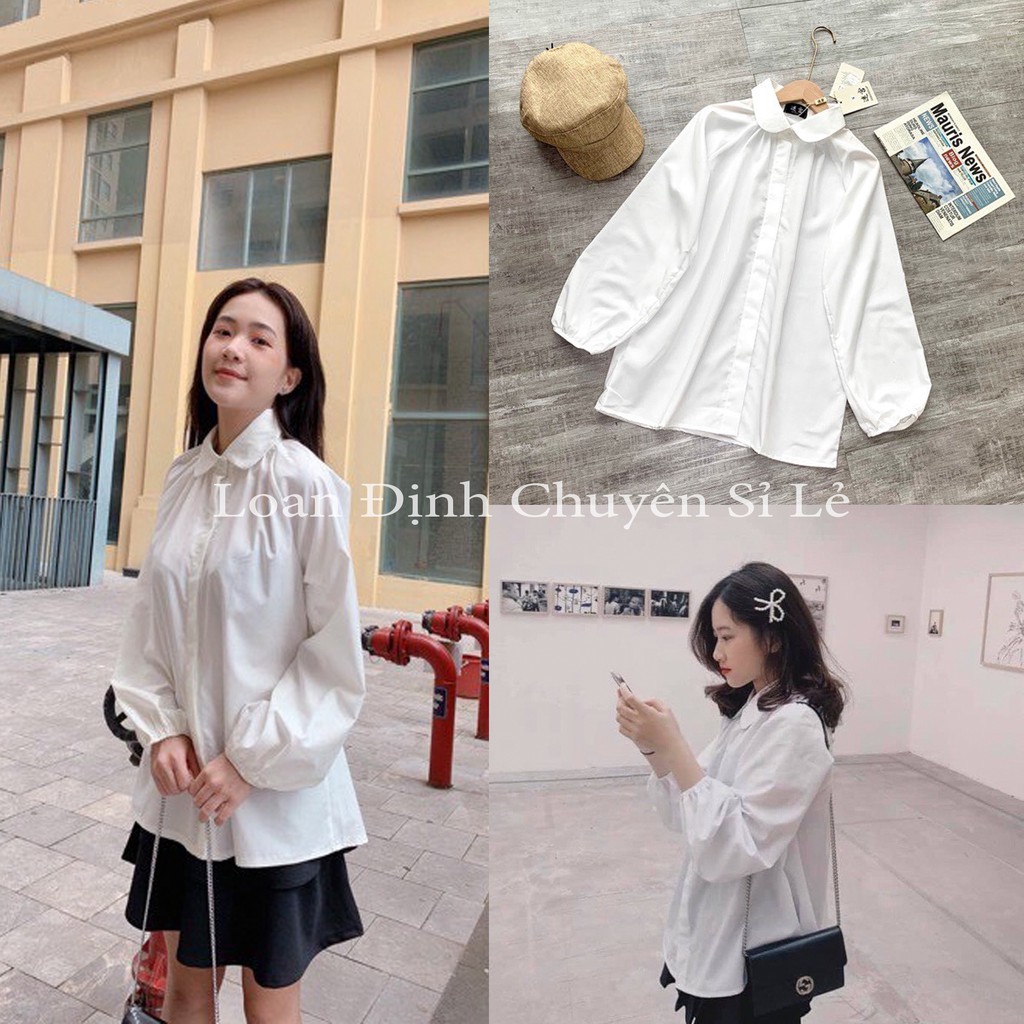 [Mã FAMAYWA giảm 10K đơn 50K] Áo Sơ Mi Trắng Cổ Sen Xinh Xắn