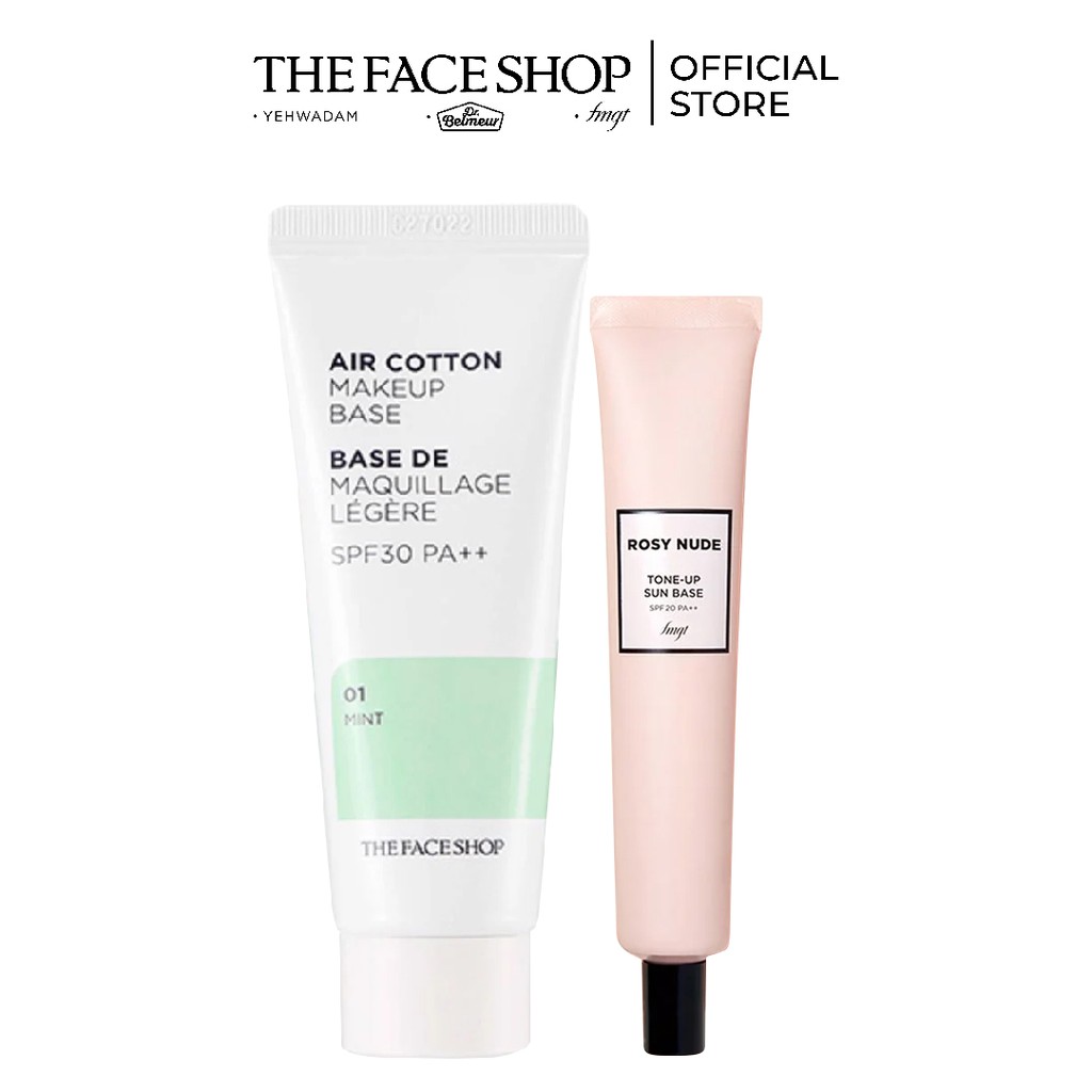 Combo Kem Lót Trang Điểm TheFaceShop Air Cotton Make Up Base 40ml + ROSY NUDE TONE-UP SUN BASE SPF20 PA++ 15ml