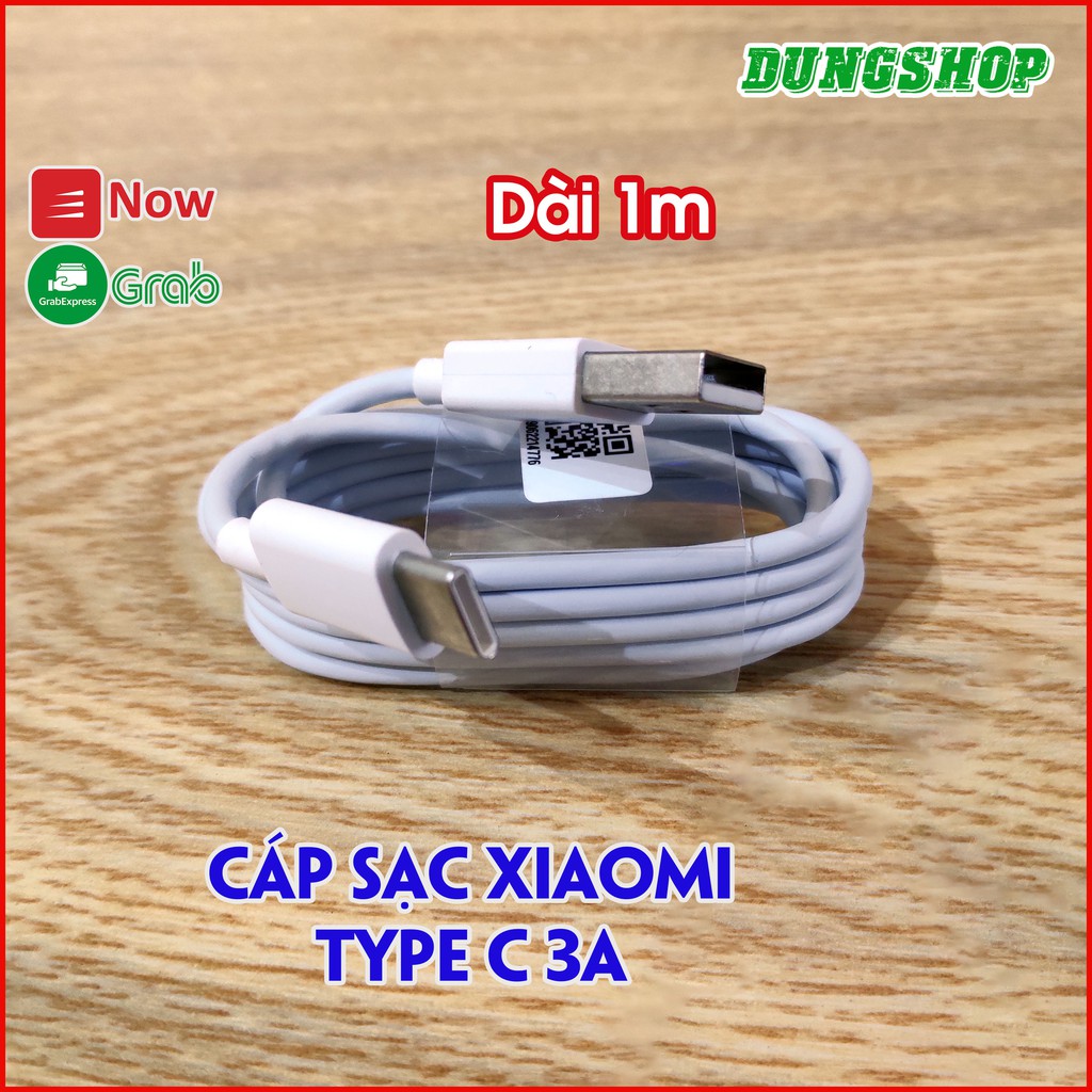 Cáp sạc XIAOMI Type C 3A - Hỗ trợ Sạc nhanh (Trắng) Dài 1 Mét