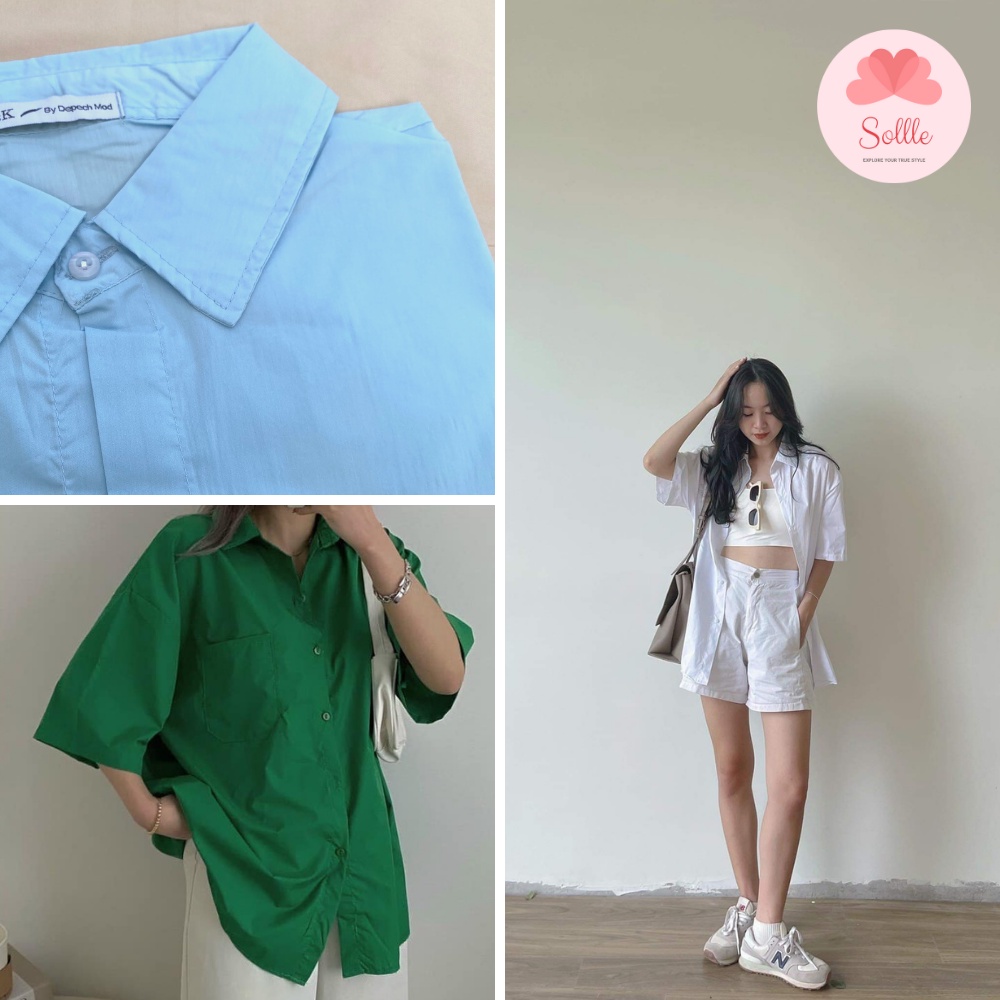 Áo sơ mi nữ ngắn tay nhiều màu rực rỡ hè oversize chất thô nến siêu đẹp Hàn Quốc Sollle