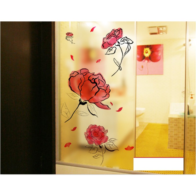 Decal Dán Kính Cao Cấp - Hoa Hồng Đỏ Lem ( 60x116 )