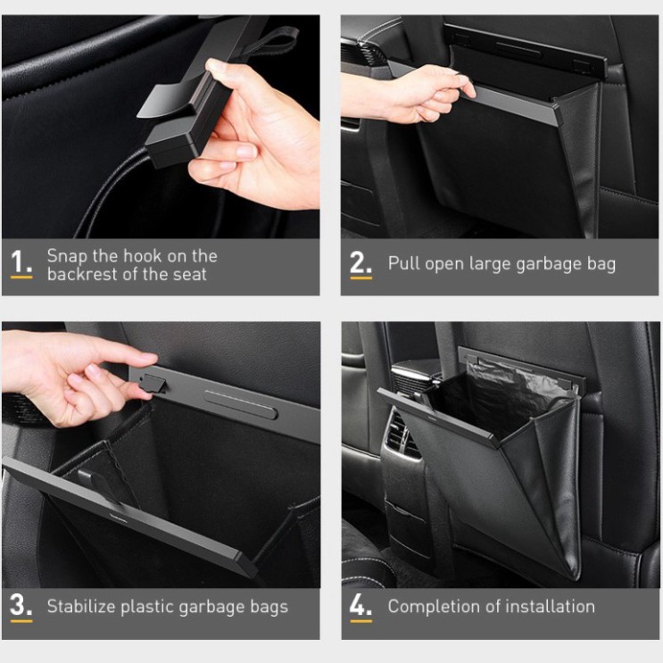 Túi chứa đồ tiện dụng gắn lưng ghế trên xe hơi Baseus Large Garbage Bag (Túi lớn, da PU , nắm đậy kim loại có nam châm)