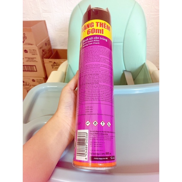 Bình xịt côn trùng Raid hương cam chanh 600+60ml