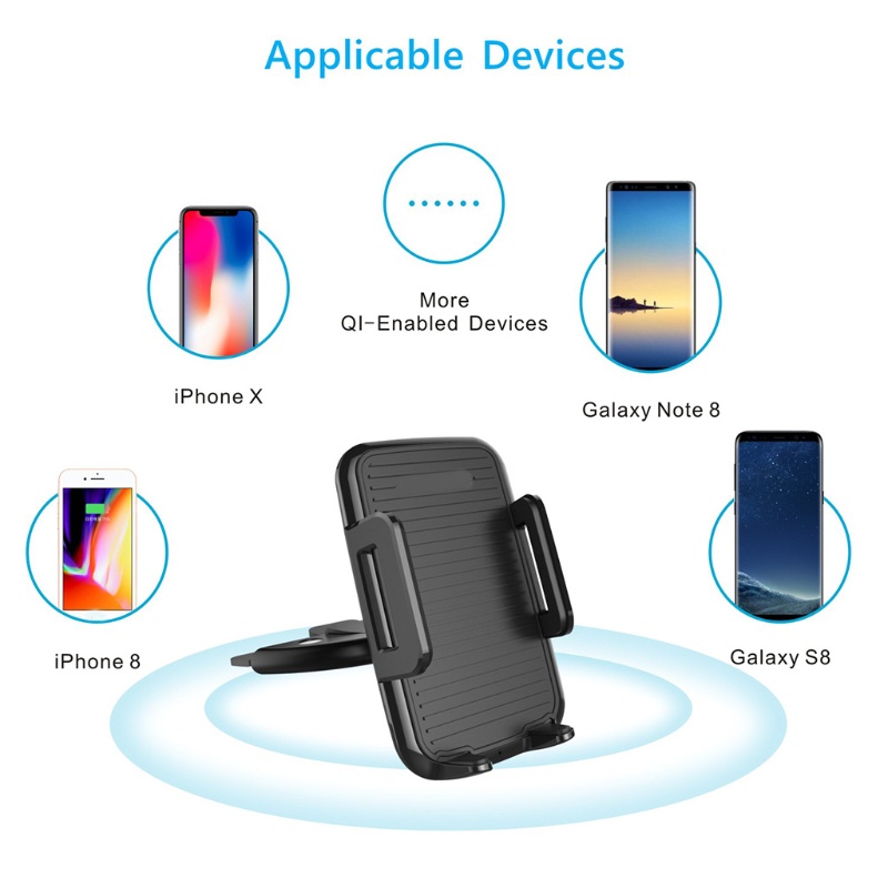 Đế Sạc Không Dây Cảm Biến Thông Minh 10W Qi Kiêm Giá Đỡ Điện Thoại Chống Trượt Cho Xe Hơi