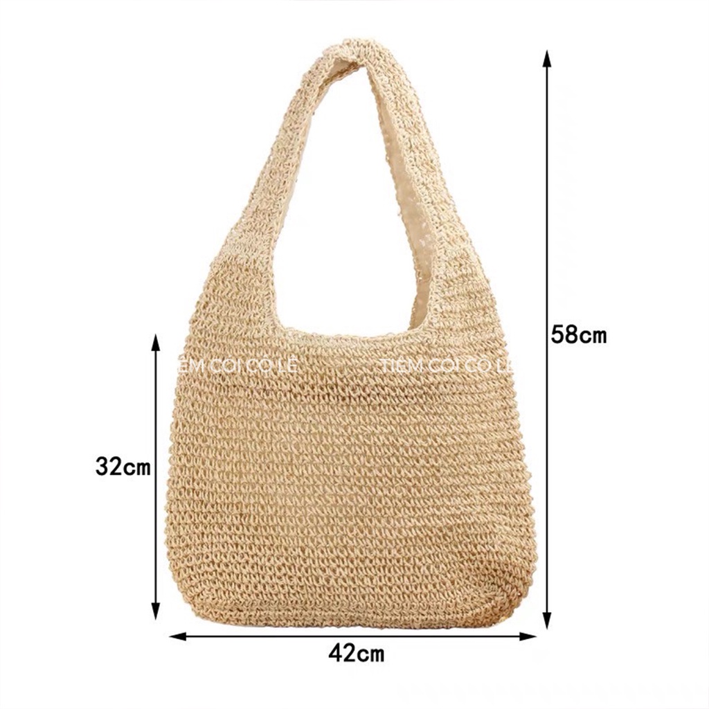 Túi cói đeo vai đi biển size lớn phong cách Hàn Quốc thoải mái đựng đồ - Tiệm Cói Cô Lê