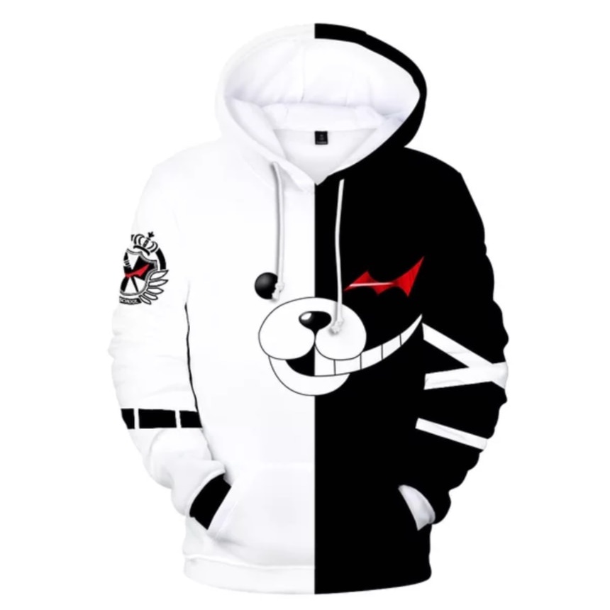 Áo Khoác Hoodie In Hình Gấu Trắng Đen Anime Monokuma