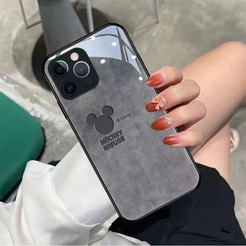 Ốp Điện Thoại Kính Cường Lực + TPU Hình Mickey Minnie Cho iPhone 14 Pro Max Mini 13 12 11 XS XR X 8 Plus 7 6S 6