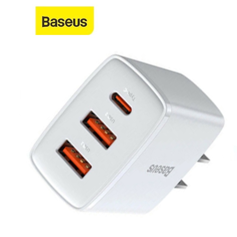 Củ sạc 30W Baseus Compact Quick Charger chân dẹt 2 cổng USB/1 Type-C chất liệu chống cháy cao cấp