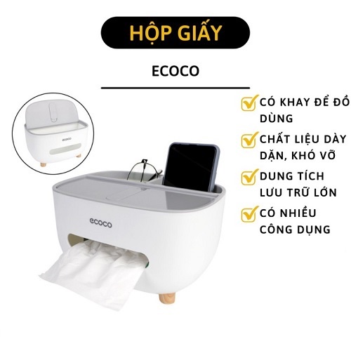 Hộp Đựng Giấy Để Bàn Ecoco Có Giá Để Điện Thoại - Hôp Để Giấy Ăn Các Loại Phòng Khách Nhà Bếp Đa Năng