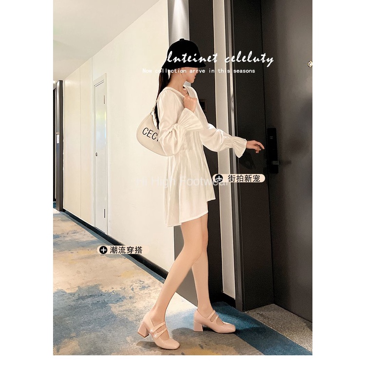 Gìay búp bê Mary Jane phong cách cổ tích đẹp, giày búp bê da trơn bóng thu đông 2022