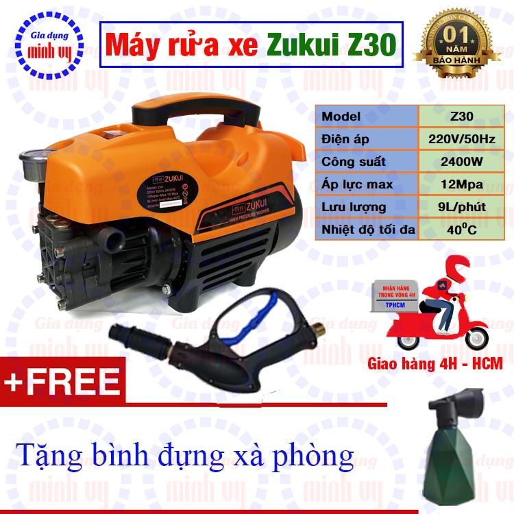 Máy xịt rửa xe mini gia đình Zukui S3 - 2000W - tặng bình đựng xà phòng