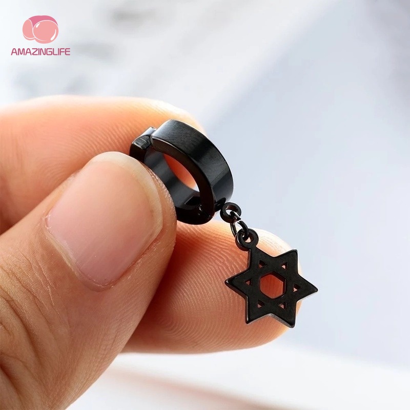 [Amazinglife] Khuyên Tai Hình Học Thánh Giá Bằng Thép Titan Phong Cách Punk Hip Hop Đường Phố Hàn Quốc Cá Tính