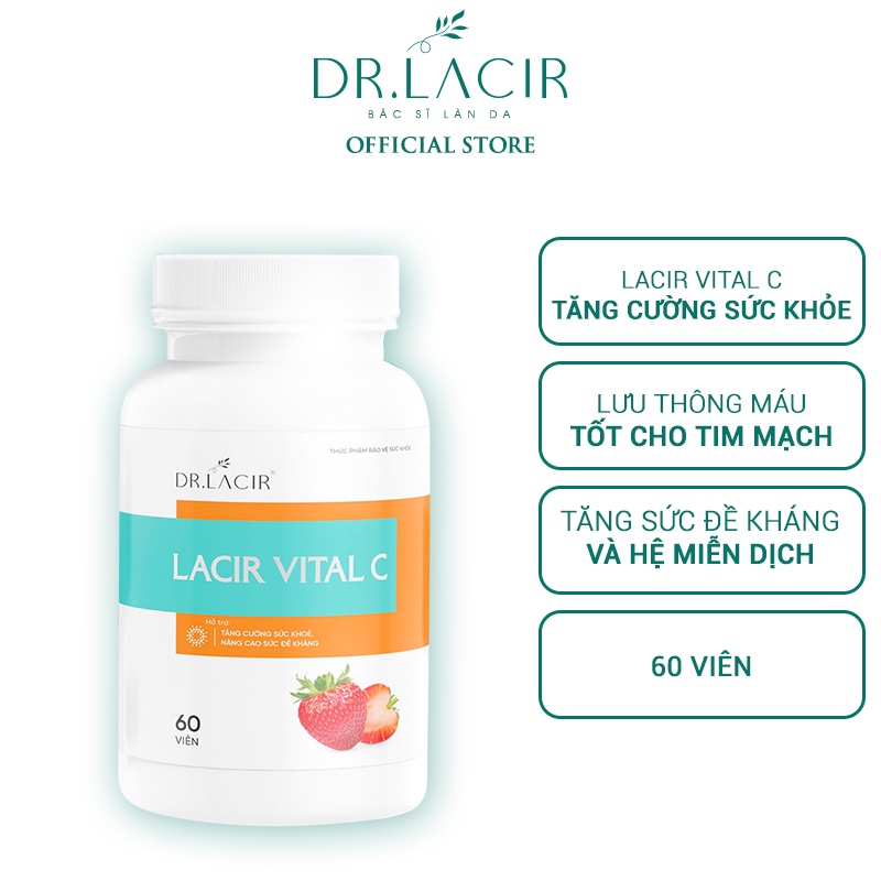 Viên Uống Vitamin C hỗ trợ tăng miễn dịch, giúp hấp thu glutathione và collagen DR.LACIR - Hộp 60 viên DR130