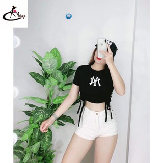 Áo croptop kiểu rút dây 2 bên eo in logo N.Y - Hàng Có Sẵn- Ảnh thật +kèm video Giá tốt