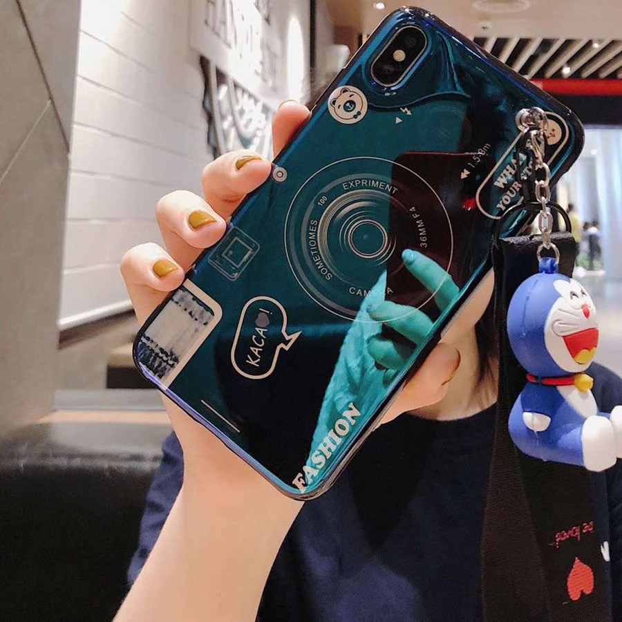 Ốp điện thoại+dây đeo hình Doraemon Panther cho Samsung GalaxyA8S A6S Note8 9 J3 J5 J7 Pro J2Prime J2 2018 S10Plus S10e
