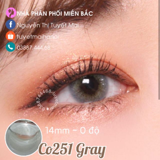 Co251 Gray 14mm 0 Độ - Lens Xám Tây - Kính Áp Tròng Hàn Quốc