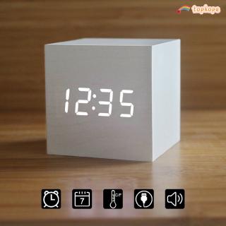 Đồng hồ báo thức điện tử để bàn bằng gỗ có đèn LED nhiều màu sắc