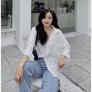 [Ảnh thật] Áo sơ mi trắng basic túi ngực oversize