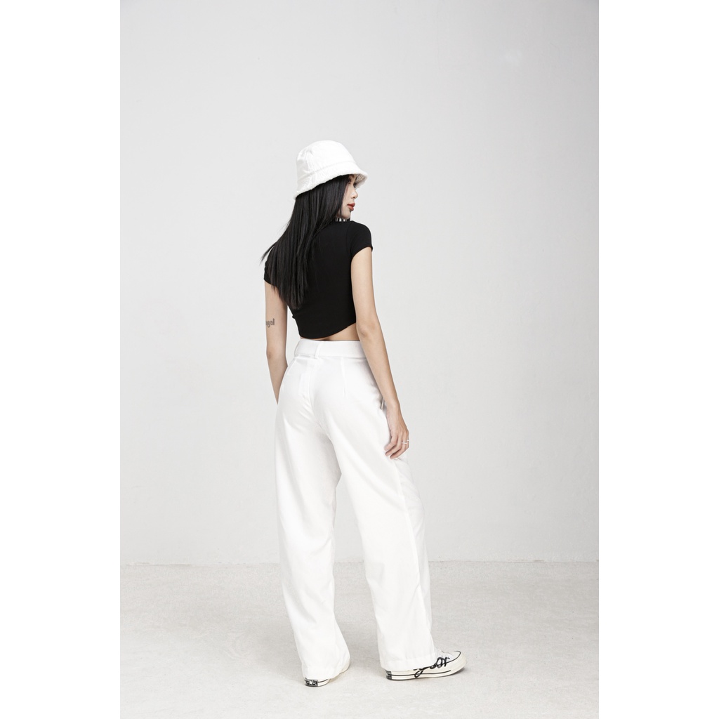 Áo croptop nữ tay ngắn TOPTIFY kiểu cổ tròn vạt bầu form Basic thun borip co giãn Harper Top AC47