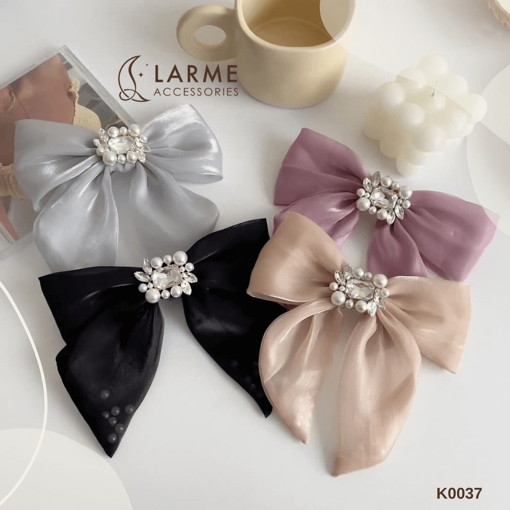 Kẹp tóc bấm nơ đính đá Hàn Quốc siêu sang chảnh Larme Accessories - K0034