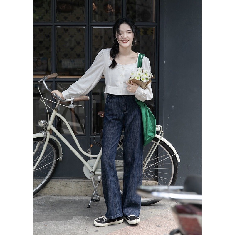 pass thanh lý áo kiểu cổ vuông blouse trẻ trung Hàn Quốc