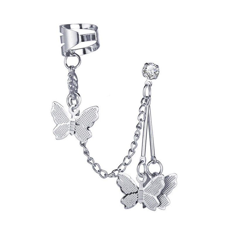 Bông Tai Dạng Kẹp Hình Bướm Màu Bạc 2022 Thời Trang Phong Cách Hàn Quốc Cho Nữ