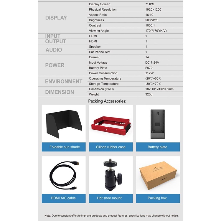 Màn hình camera Lilliput A7s | Full HD 7 Inch 4K Camera Assist ( FL71A) | BigBuy360 - bigbuy360.vn