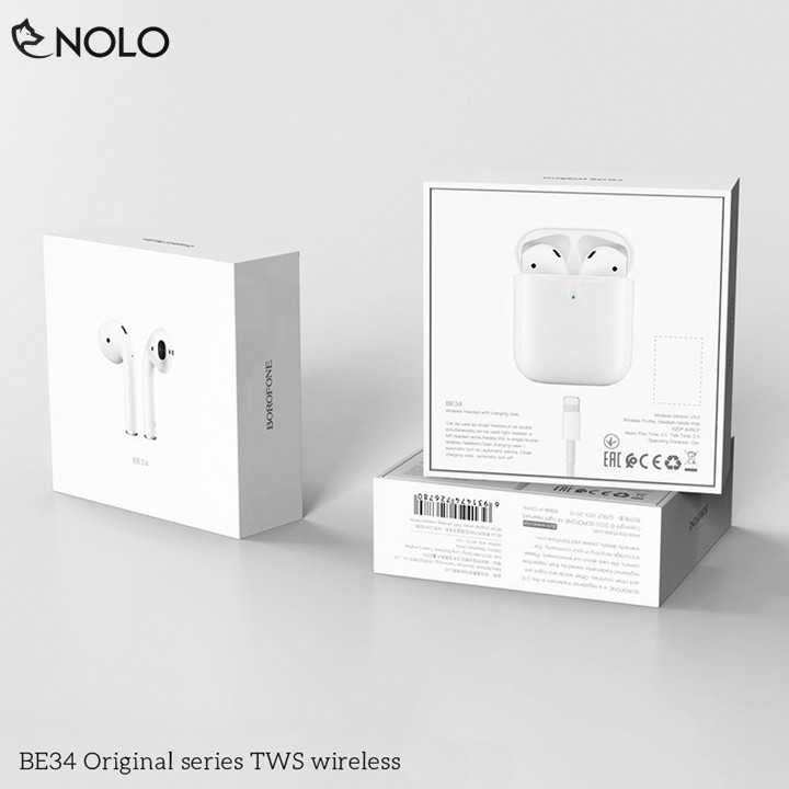 Bộ Tai Nghe Earbuds Bluetooth V5.0 EDR Borofone Model BE34 Kèm Hộp Dock Sạc Hỗ Trợ Sạc Không Dây