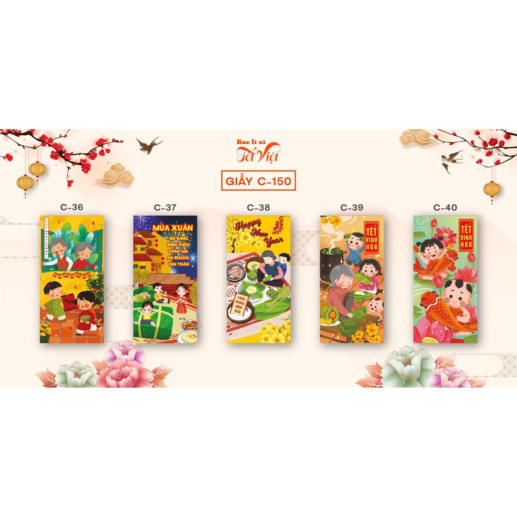 Combo 10 Bao lì xì Tết 2022, phong bao lì xì cao cấp nhiều mẫu đẹp có túi kiếng