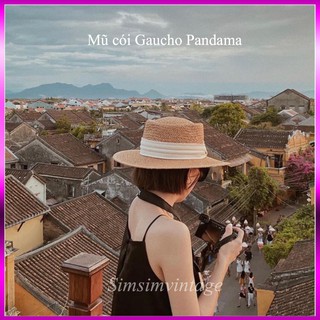Mũ cói Pandama Vành thẳng viền trắng đi biển sang chảnh - Nón cói Gaucho tiểu thư