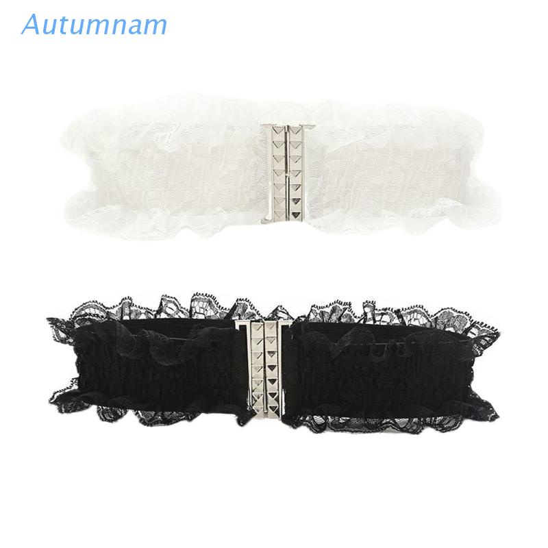 Thắt Lưng Ren Bản Rộng Co Giãn Phối Ren Màu Trắng Đen Thanh Lịch Thời Trang Cho Nữ