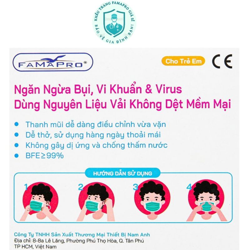 [Chính hãng] Khẩu trang Famapro max Kids, Hộp 50 cái. Khẩu trang chất lượng cho em bé từ 4-10 tuổi